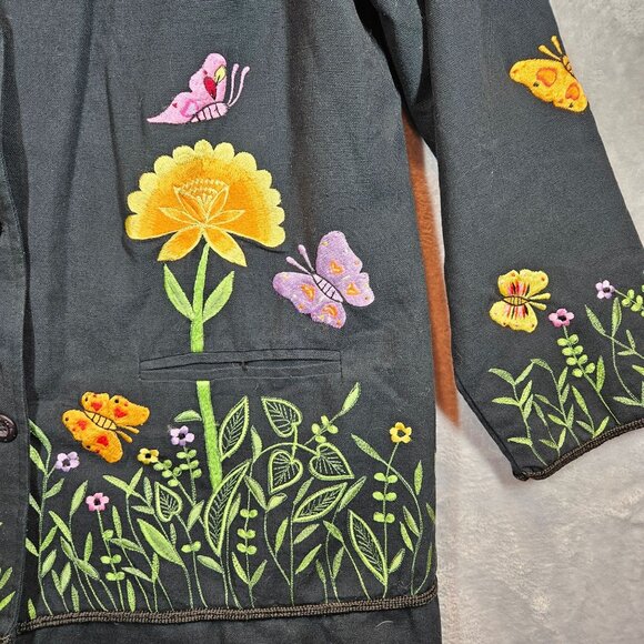 The Quaker Factory Embroidered Jacket Womens L Flwoers Butterflies floral retro - Picture 10 of 12